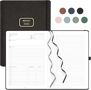 EMSHOI Carnet de réunion A4-240 pages relié, carnet de tâches, planificateur de productivité, organisateur de projet, papier 100 g/m², journal en cuir pour femmes et hommes, travail d