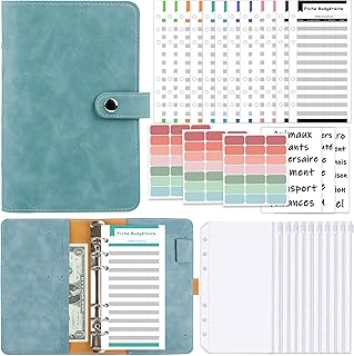 KIHONI Classeur Budget A6 Français,Enveloppe budget, Budget Planner Français avec 10 Budget Enveloppe,12 Feuilles de Budget,3 Autocollants Français,3 Etiquete pour Maison Bureau et Voyages (A-Cyan)